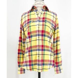 RALPH LAUREN Plaid Yellow multicolor Button-Down ladies blouse Shirt 8